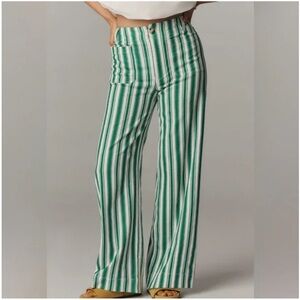 ANTHROPOLOGIE MAEVE THE COLETE FULL LENGTH GREEN WHITE STRIPED WIDE LEG PANTS 29